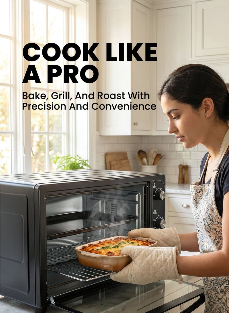 TEAM Deluxe Electric Oven 100L | 2200W Large Capacity Countertop Oven with Rotisserie & Convection | Adjustable Temperature 100°C–250°C | 5 Cooking Modes | Inner Light | Accessories Included - Image 2